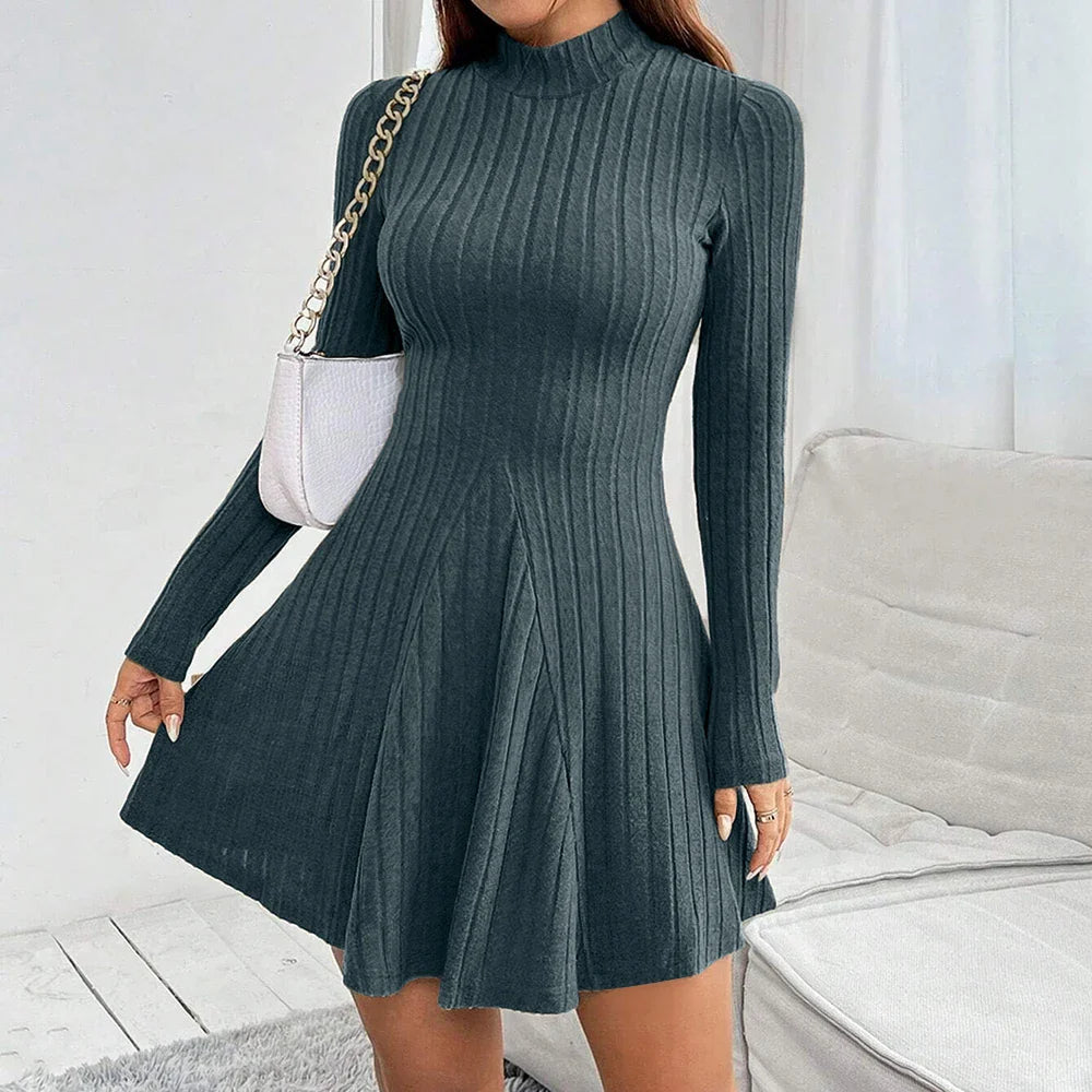 Nabalu Vaelora | Women’s Ribbed Long Sleeve Fit and Flare Mini Dress