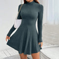 Nabalu Vaelora | Women’s Ribbed Long Sleeve Fit and Flare Mini Dress