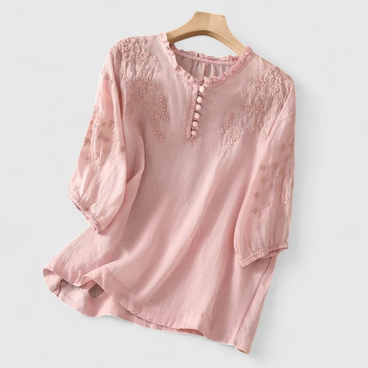 Nabalu Avelyne | Embroidered Split Neck Blouse