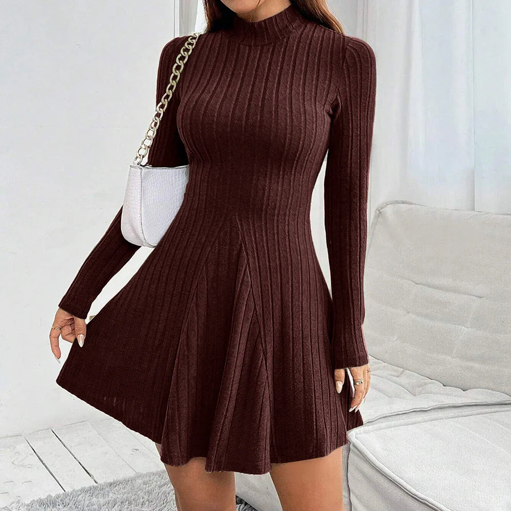 Nabalu Vaelora | Women’s Ribbed Long Sleeve Fit and Flare Mini Dress
