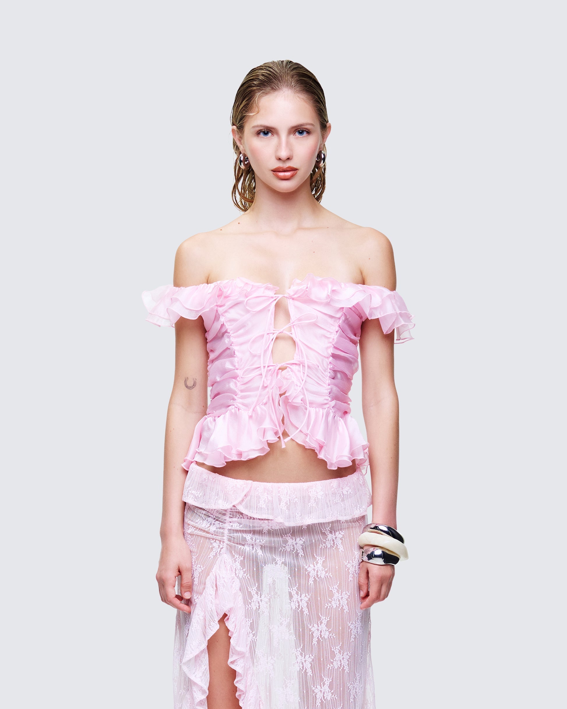 Finesse Sabella Blush Chiffon Sheer Top