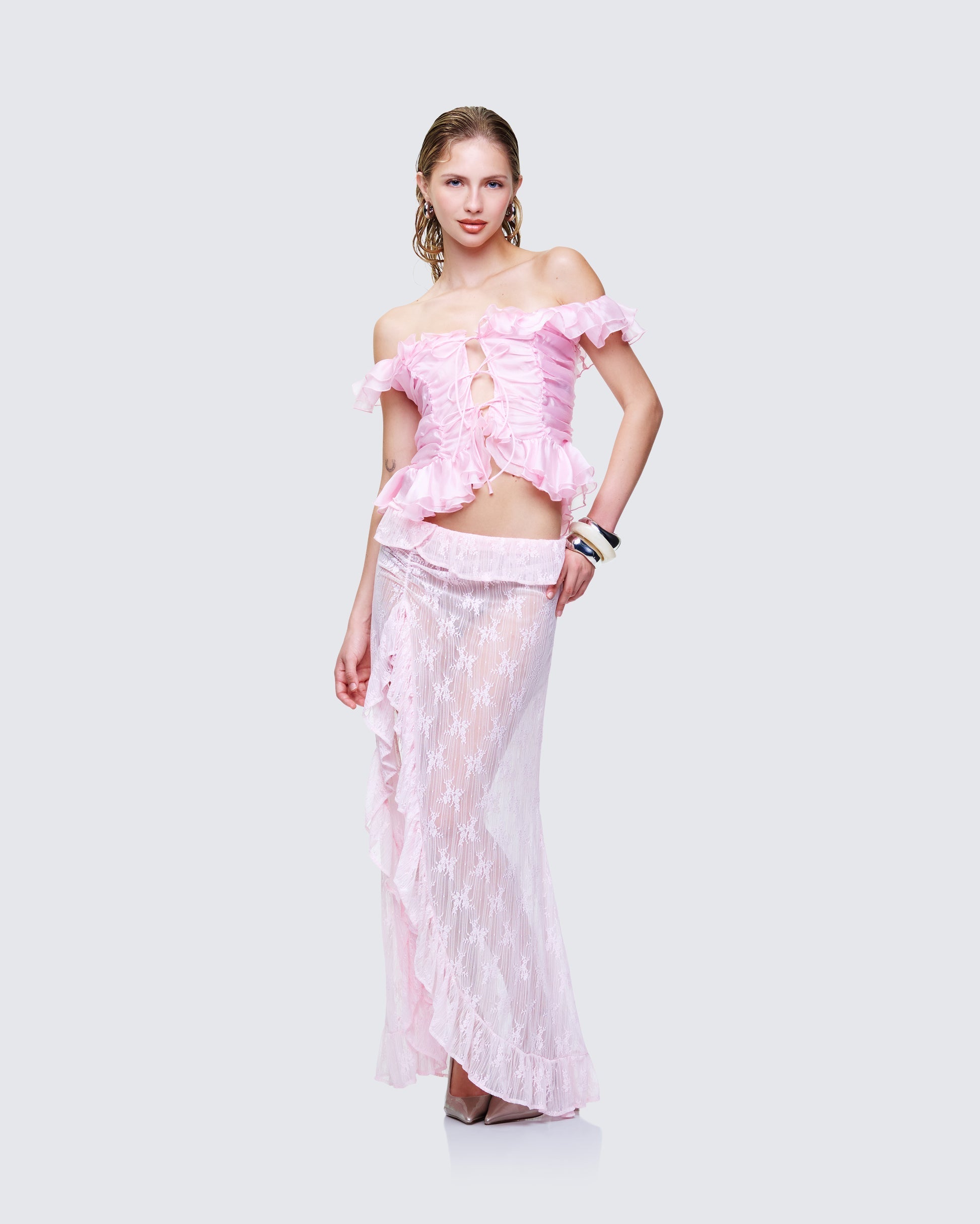 Finesse Sabella Blush Chiffon Sheer Top