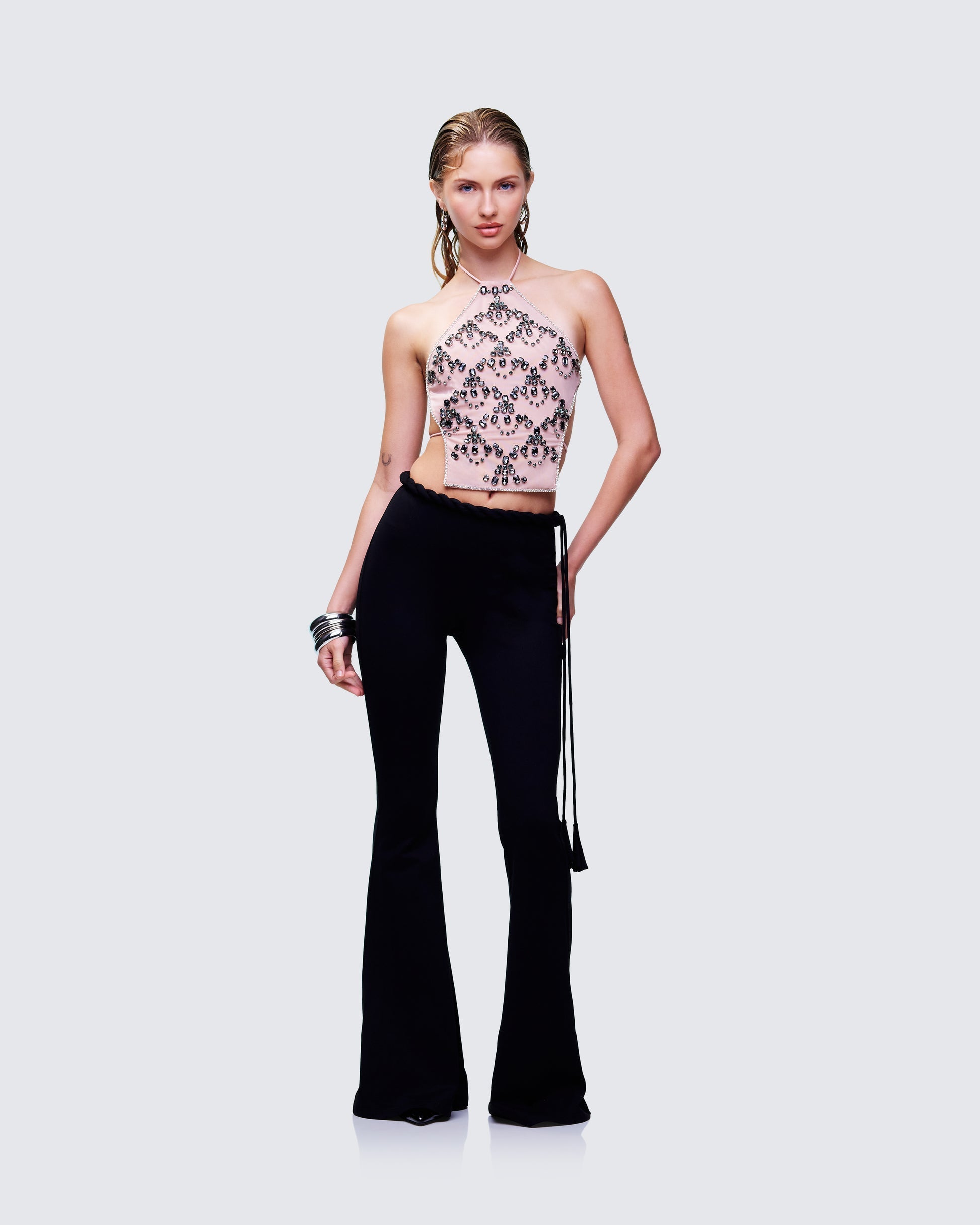Finesse Sailor Black Jersey Twist Waist Pant