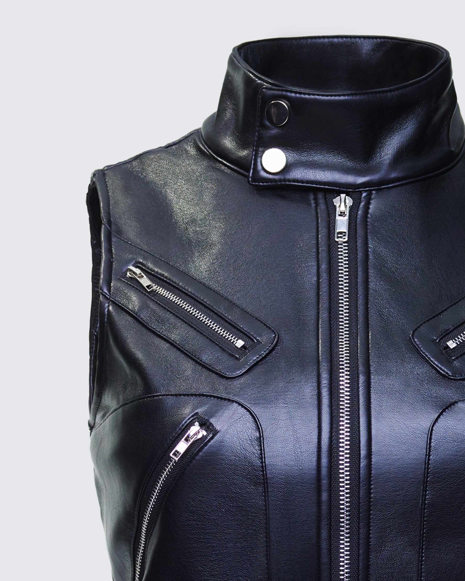 Finesse Salma Black Vegan Leather Vest Jacket