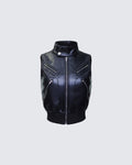 Finesse Salma Black Vegan Leather Vest Jacket