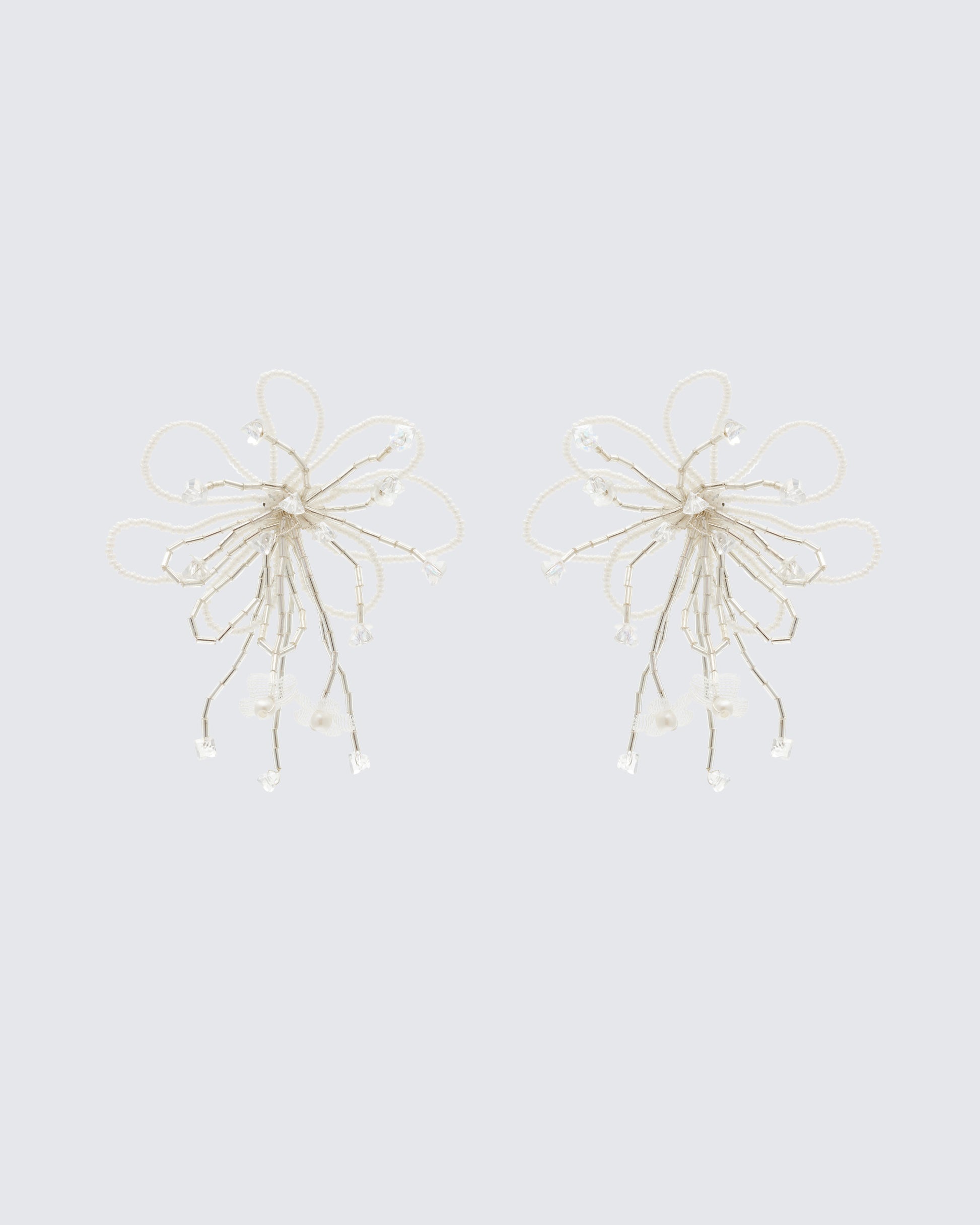 Finesse Sandra White Beaded Flower Earrings