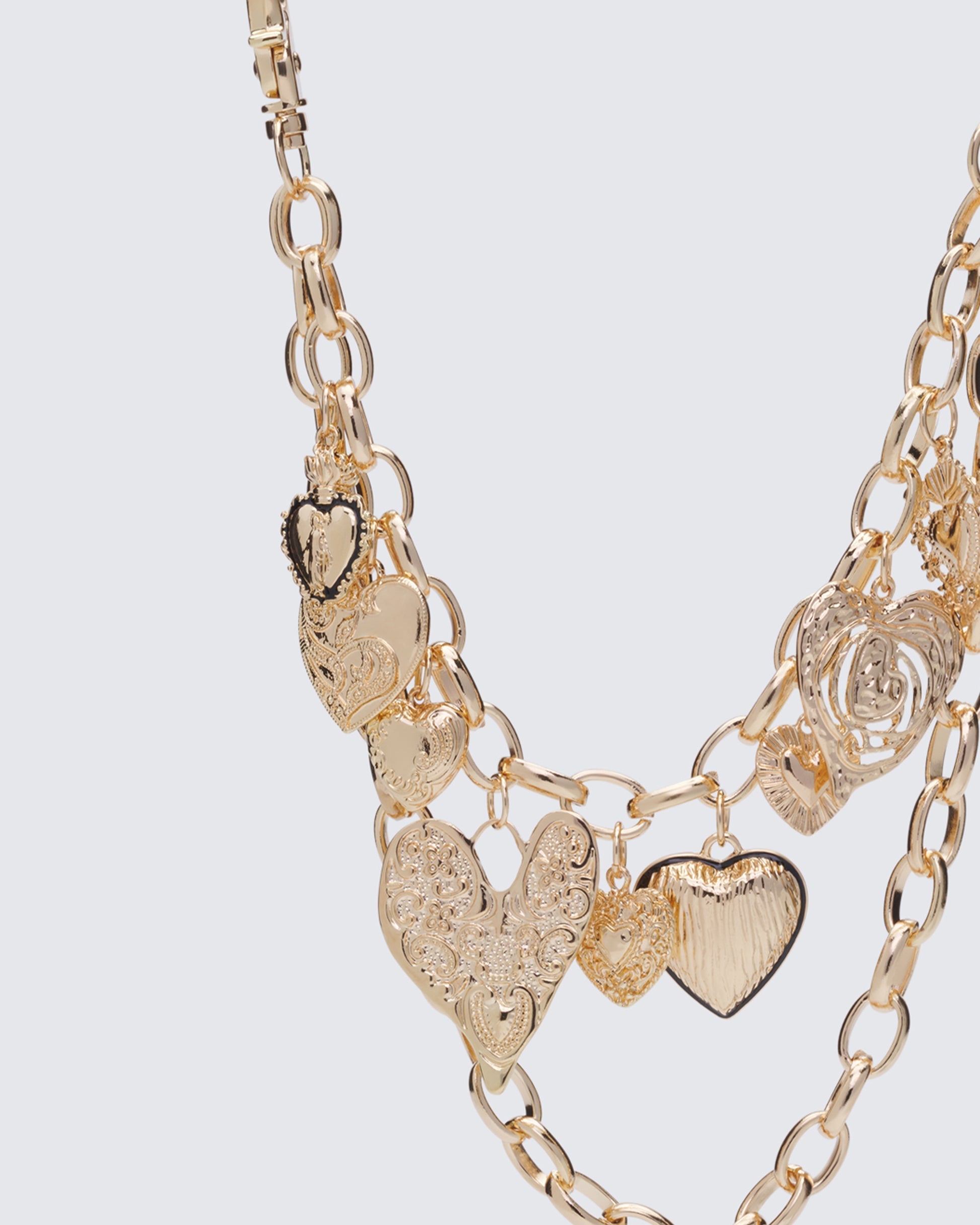 Finesse Satiah Gold Hammered Hearts Pocket Chain