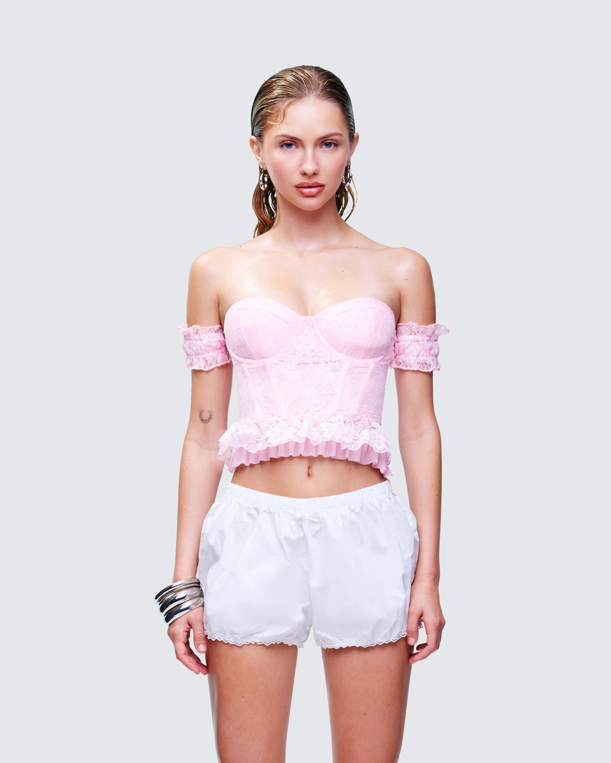 Finesse Senara Pink Corset Ruffle Top
