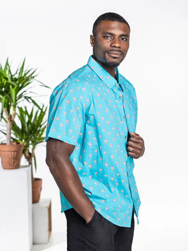 April Cornell Flamingo Shirt - Turquoise
