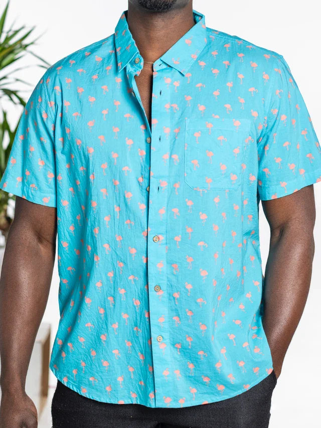 April Cornell Flamingo Shirt - Turquoise