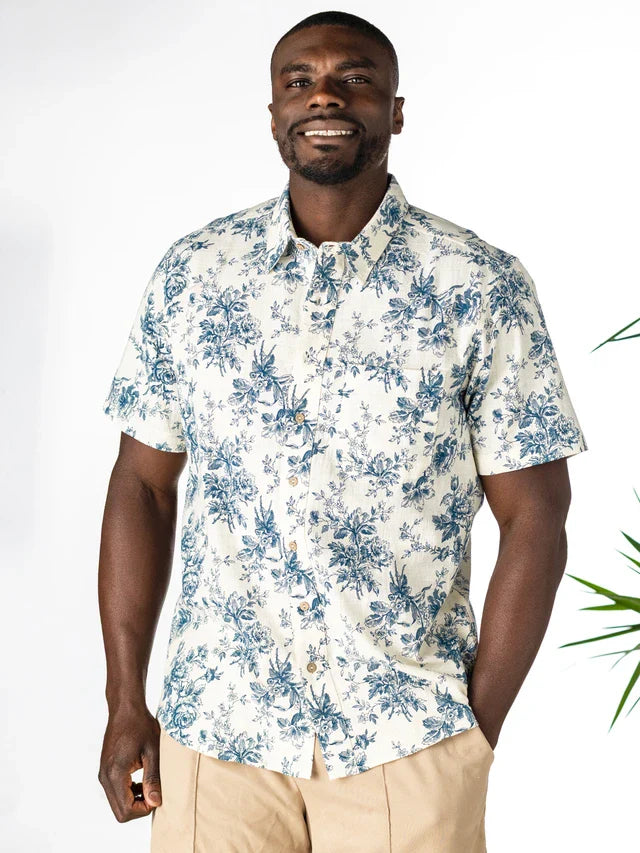 April Cornell Teal Rose Shirt - Ecru