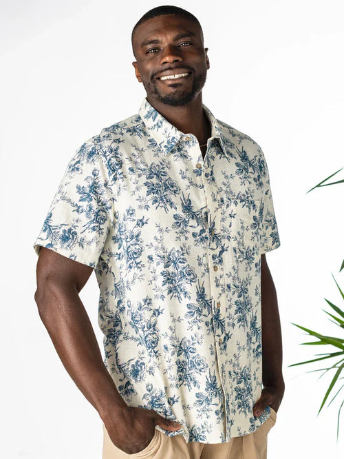 April Cornell Teal Rose Shirt - Ecru