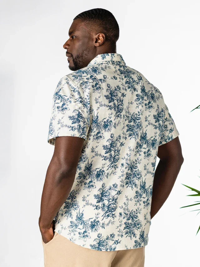 April Cornell Teal Rose Shirt - Ecru