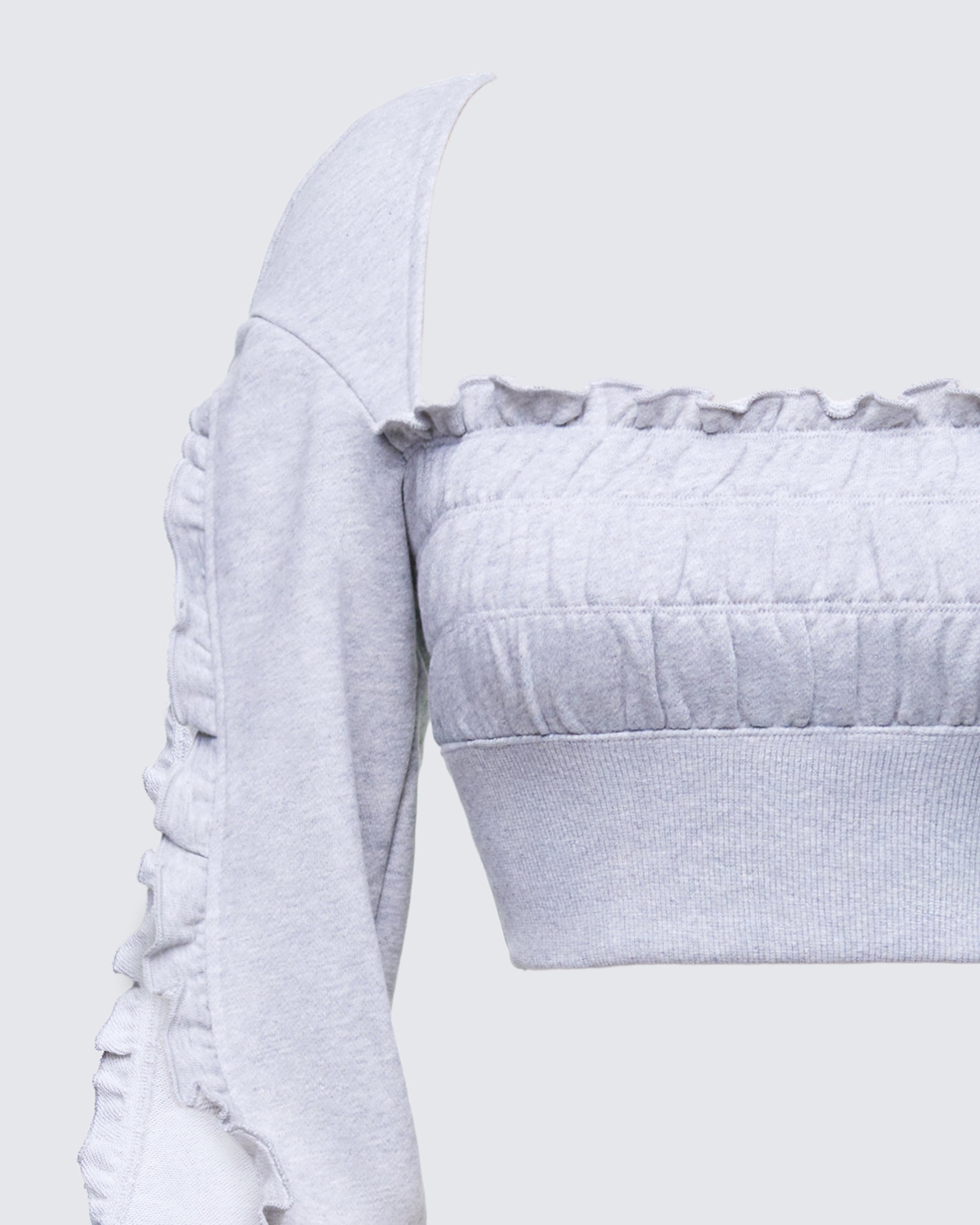 Finesse Sonet Grey Knit Ruffle Edge Open Sleeve Top