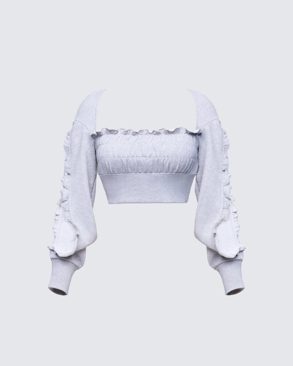 Finesse Sonet Grey Knit Ruffle Edge Open Sleeve Top