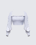 Finesse Sonet Grey Knit Ruffle Edge Open Sleeve Top