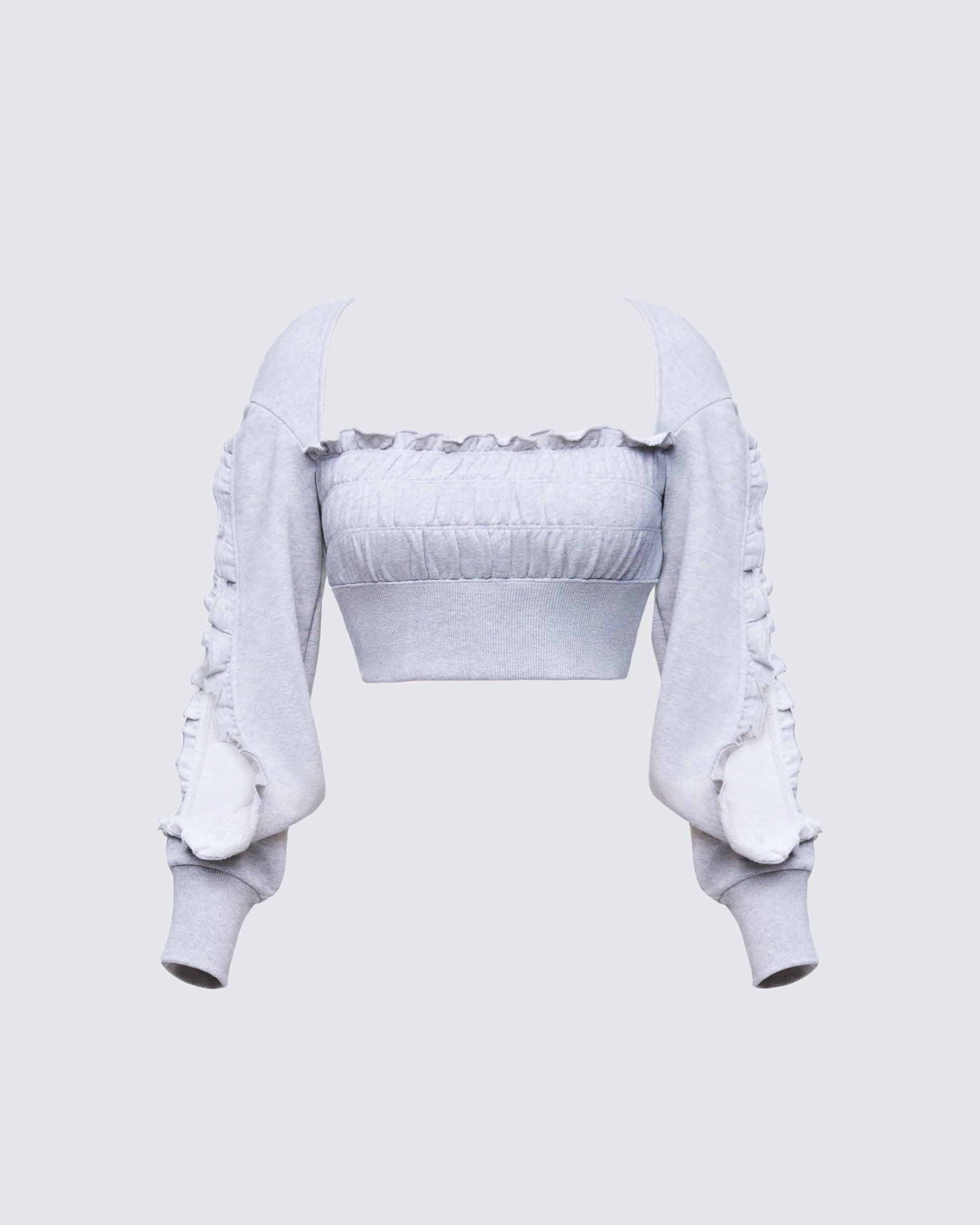 Finesse Sonet Grey Knit Ruffle Edge Open Sleeve Top