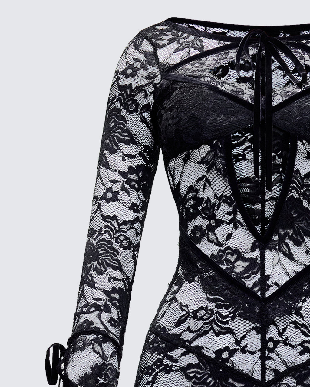 Finesse Sonia Black Sheer Peekaboo Lace Maxi Dress