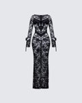 Finesse Sonia Black Sheer Peekaboo Lace Maxi Dress