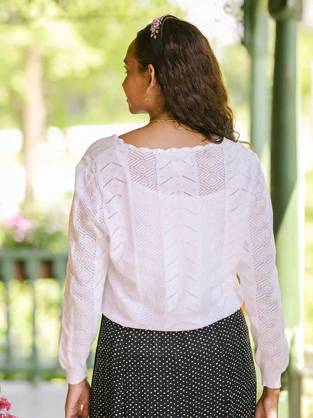 April Cornell Pointelle Pullover Sweater - White