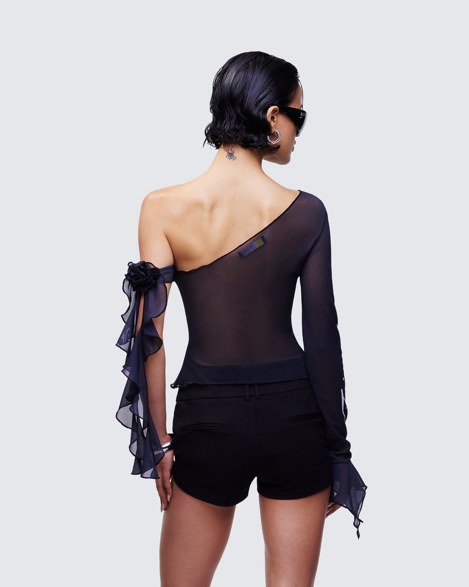 Finesse Sylphine Printed Mesh Asymmetric Top