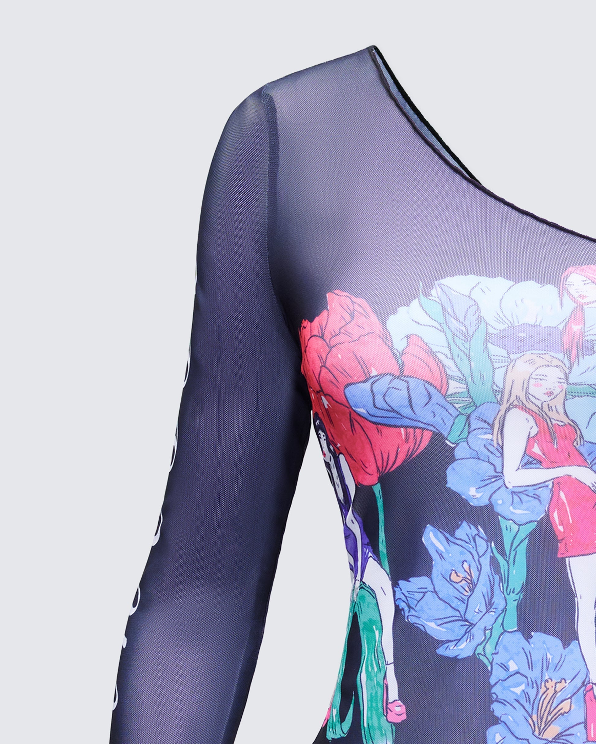 Finesse Sylphine Printed Mesh Asymmetric Top