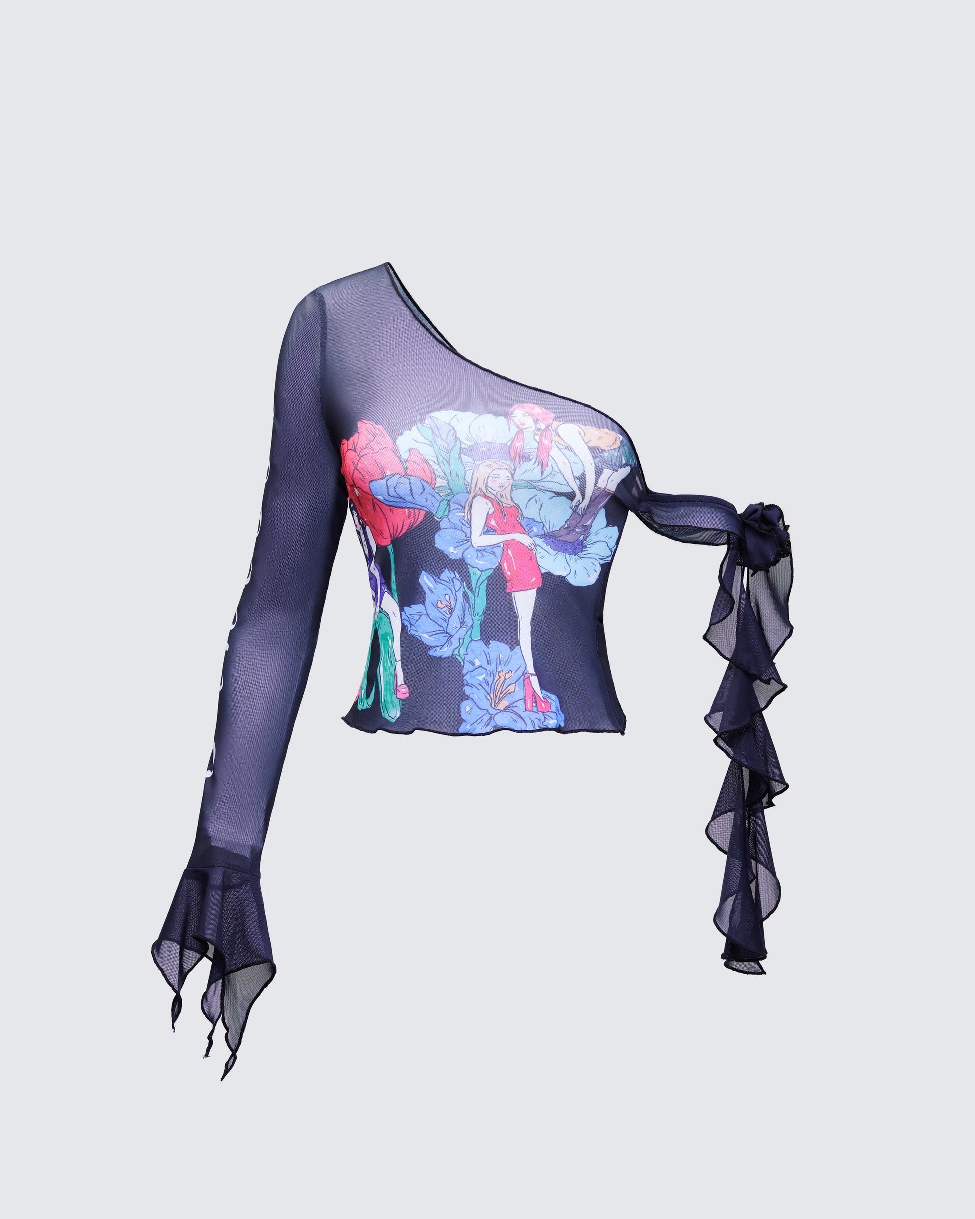 Sylphine Printed Mesh Asymmetric Top
