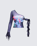 Finesse Sylphine Printed Mesh Asymmetric Top