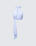 Finesse Sylvie Blue Tie Halter Neck Top