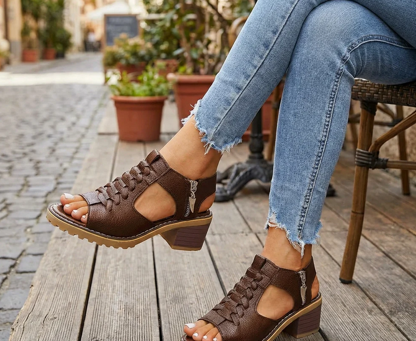 Nabalu Morgan | Summer Block Heel Sandals with Lace Detail