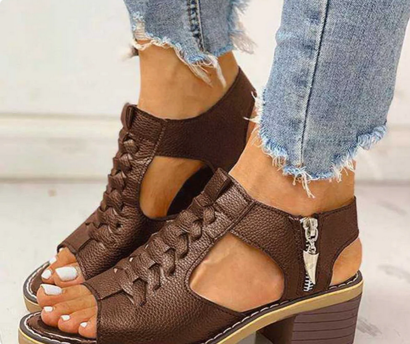 Nabalu Morgan | Summer Block Heel Sandals with Lace Detail