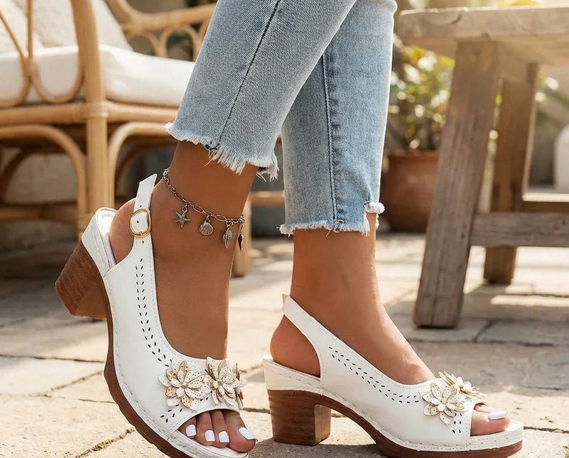 Nabalu Morgan | Summer Slingback Heeled Sandals with Floral Detail