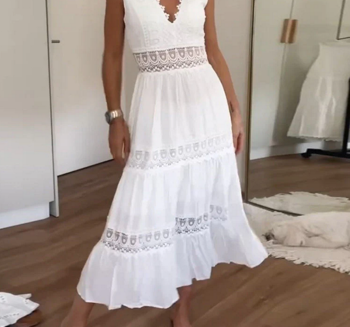 Nabalu Lace Trim Midi Dress – Elegant Summer Dress