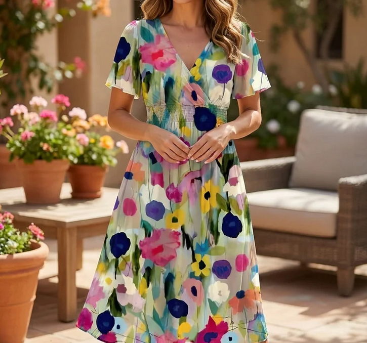 Nabalu Zerivana | Women’s Floral V-Neck Summer Dress