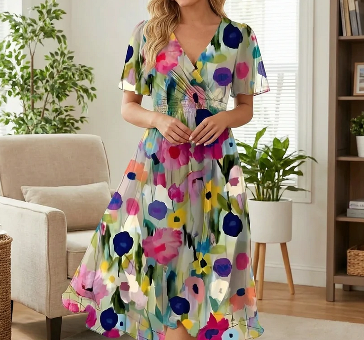 Nabalu Zerivana | Women’s Floral V-Neck Summer Dress