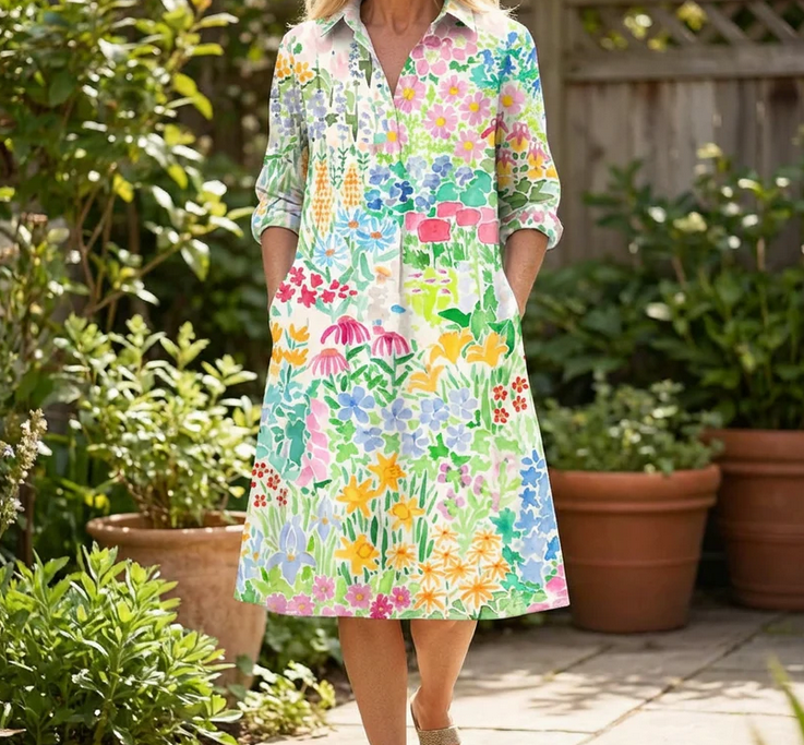 Nabalu Zalira | Women’s Floral Shirt Midi Dress