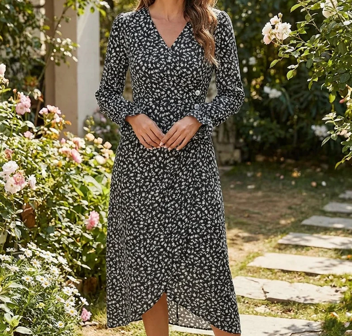 Nabalu Elowynne | Women’s Wrap-Style Midi Dress