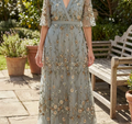 Nabalu Elarisse | Women’s Embroidered Mesh Wrap Maxi Dress