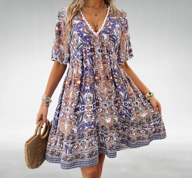 Nabalu Zafrina | Women’s Bohemian Print Flowy Midi Dress
