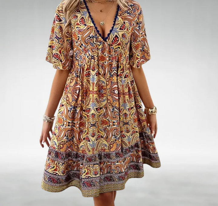 Nabalu Zafrina | Women’s Bohemian Print Flowy Midi Dress