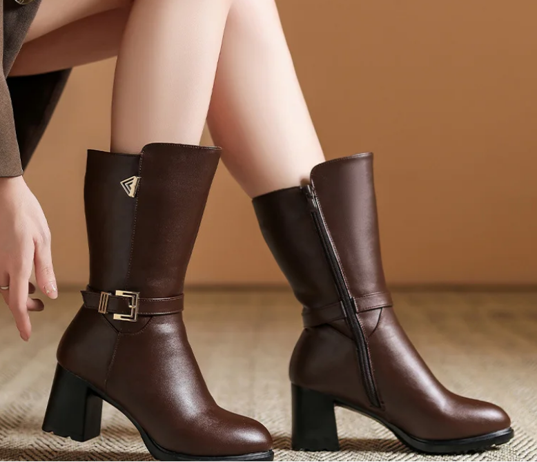 Nabalu Women’s Orthopedic Leather Boots – Mid-Calf Supportive Walking Boots