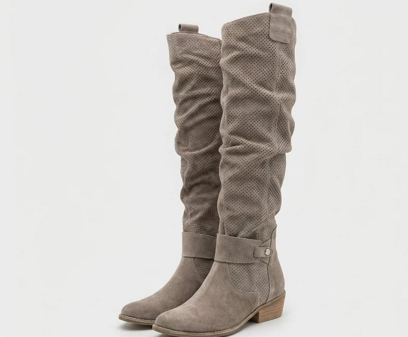Nabalu Women’s Knee-High Boots – Perforated Upper with Slouch Design