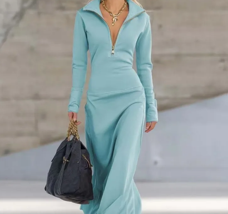 Nabalu Elara | Women’s Zip Neck Relaxed Maxi Dress