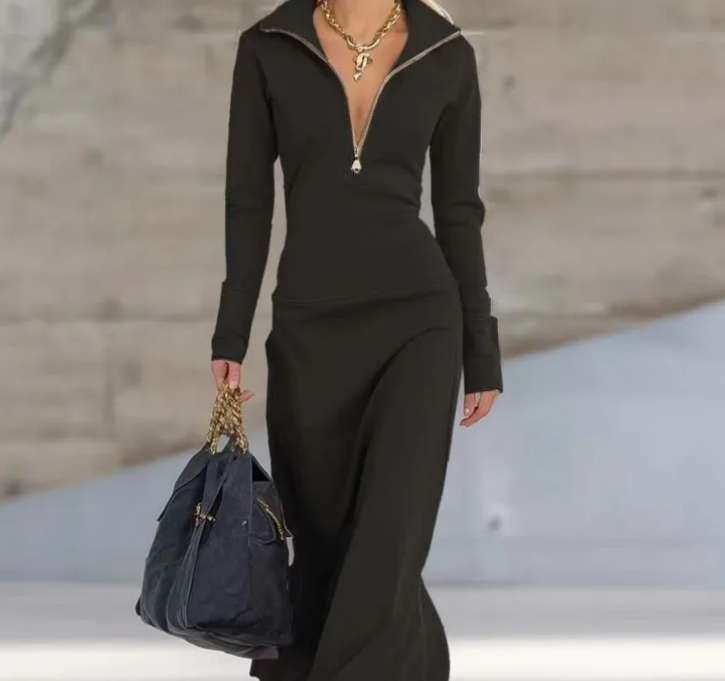 Nabalu Elara | Women’s Zip Neck Relaxed Maxi Dress