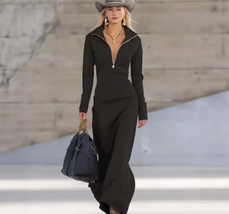 Nabalu Elara | Women’s Zip Neck Relaxed Maxi Dress