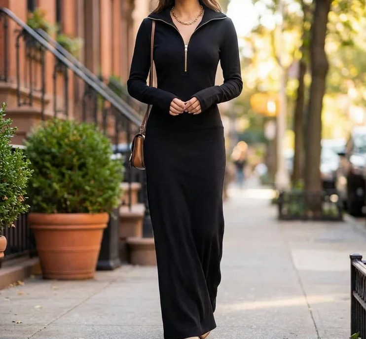 Nabalu Elara | Women’s Zip Neck Relaxed Maxi Dress