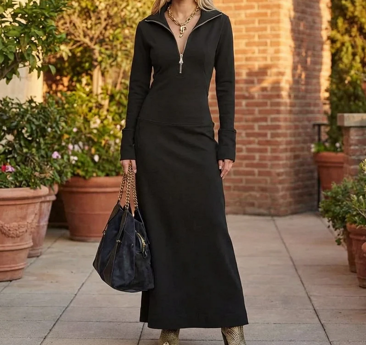 Nabalu Elara | Women’s Zip Neck Relaxed Maxi Dress