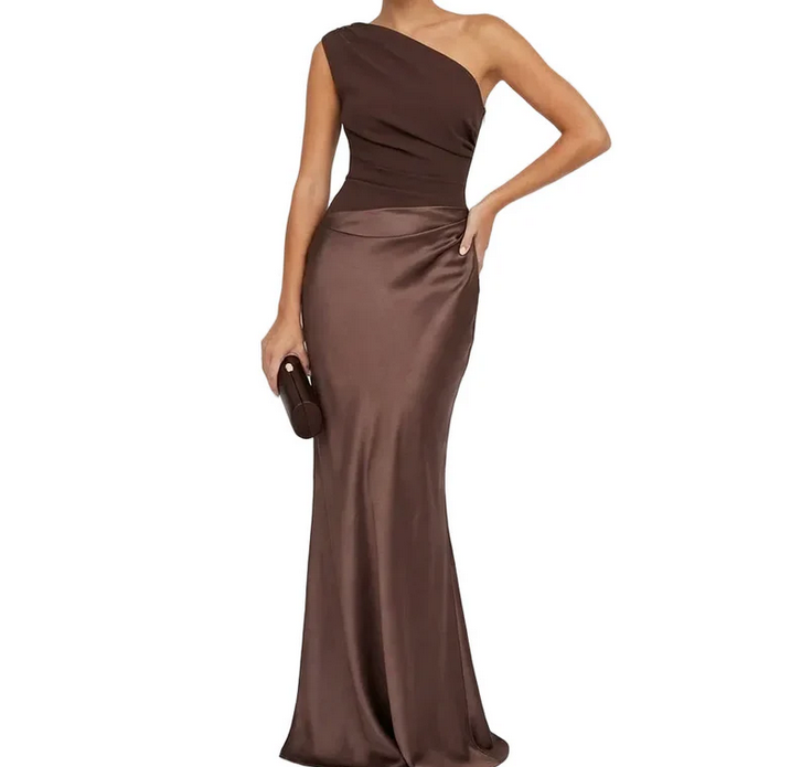 Nabalu Elegant One Shoulder Pleated Party Maxi Dress – Sophisticated Evening Style