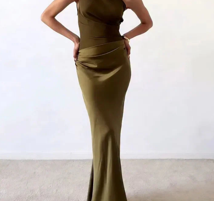 Nabalu Elegant One Shoulder Pleated Party Maxi Dress – Sophisticated Evening Style