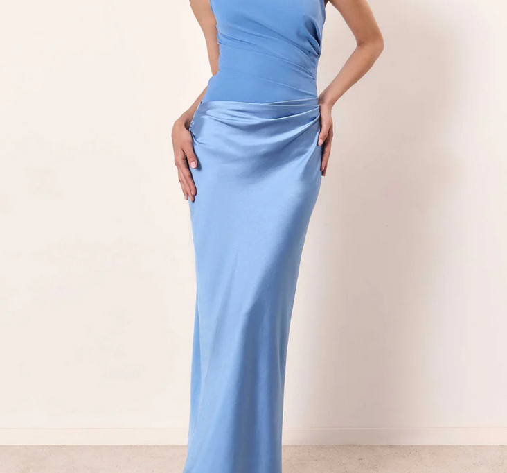 Nabalu Elegant One Shoulder Pleated Party Maxi Dress – Sophisticated Evening Style